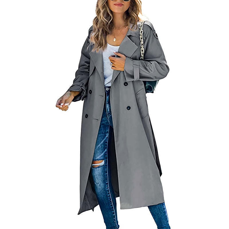 Women's Long Trench Coat - Classic Belted Lightweight Coat