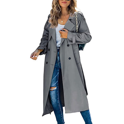 Women's Long Trench Coat - Classic Belted Lightweight Coat