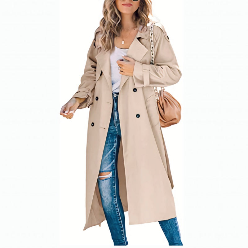 Women's Long Trench Coat - Classic Belted Lightweight Coat