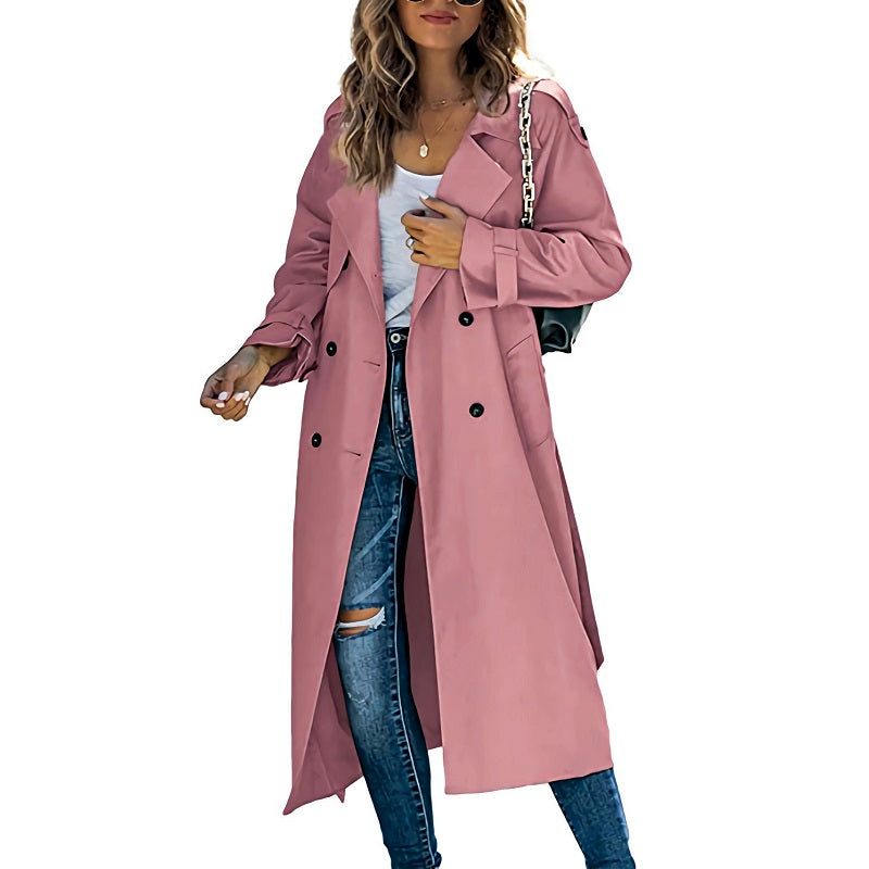 Women's Long Trench Coat - Classic Belted Lightweight Coat