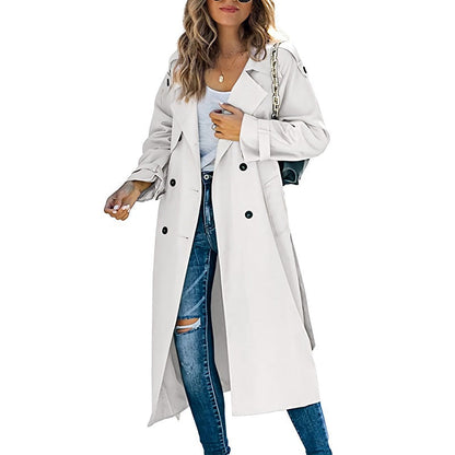 Women's Long Trench Coat - Classic Belted Lightweight Coat