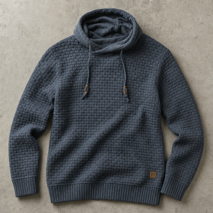 Men's Waffle Knit Hoodie - Cowl Neck Pullover Sweatshirt