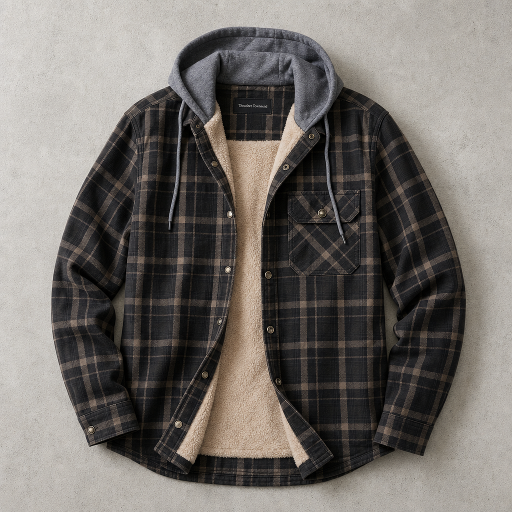 Men's Plaid Sherpa Shirt Jacket - Hooded Casual Outerwear