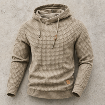 Men's Waffle Knit Hoodie - Cowl Neck Pullover Sweatshirt