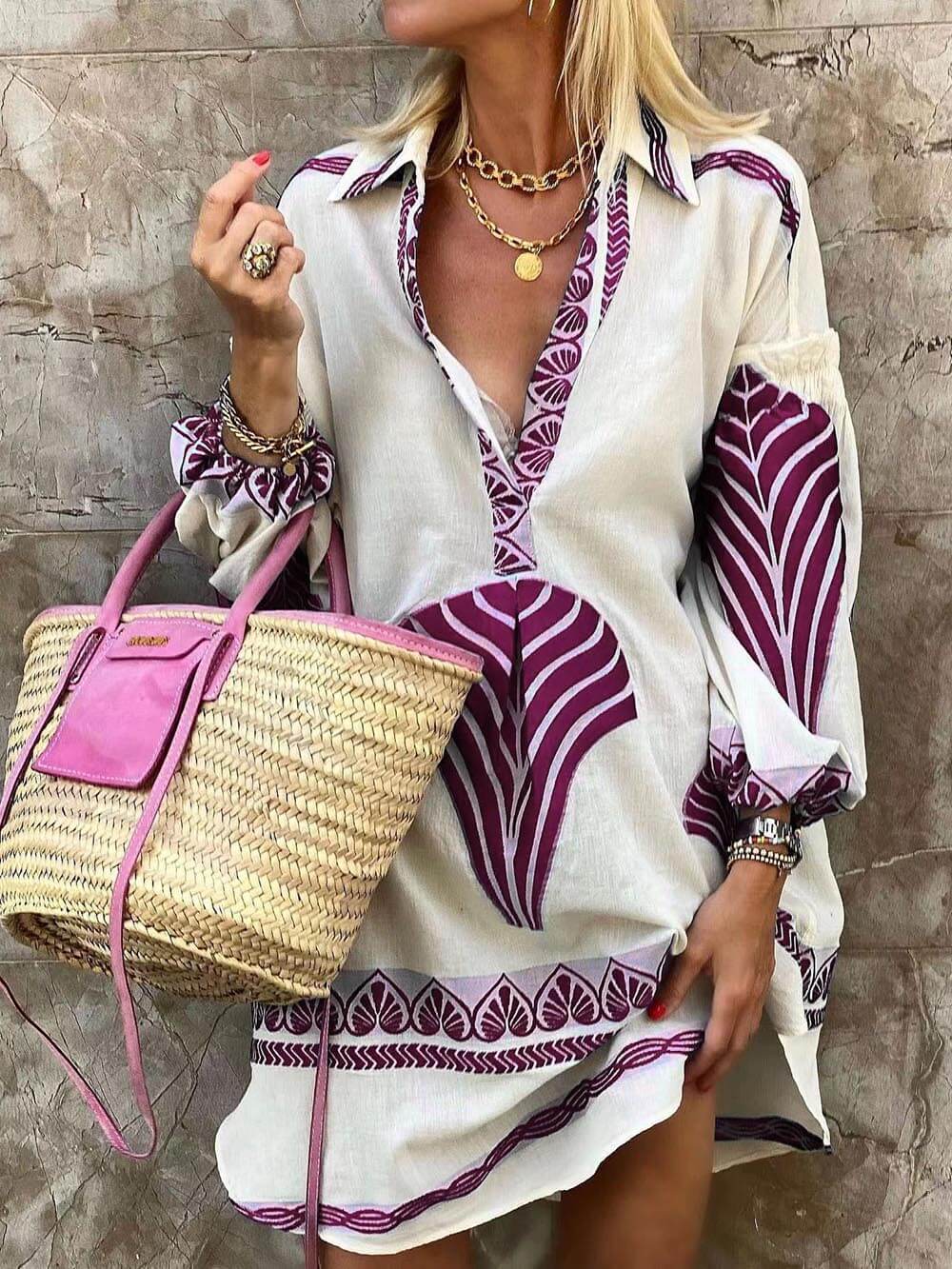 Esme | Women's Wedding Guest V-Neck Long Sleeve Mini Dress — Occasion