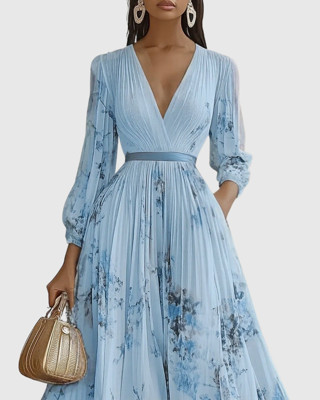 Esmenia | V-Neck A-Line Midi Dress | Wedding Guest Dress for Women