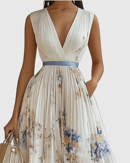 Esmenia | V-Neck A-Line Midi Dress | Wedding Guest Dress for Women