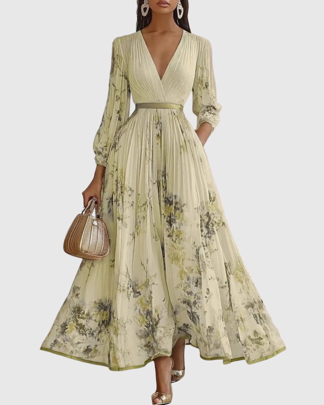 Esmenia | V-Neck A-Line Midi Dress | Wedding Guest Dress for Women