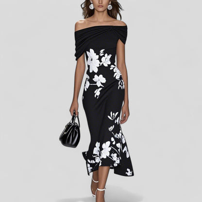 Eulalia | Floral Off-Shoulder Wedding Guest Midi Dress