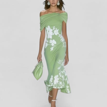 Eulalia | Floral Off-Shoulder Wedding Guest Midi Dress