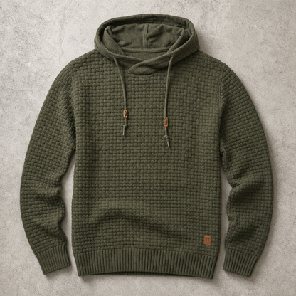 Men's Waffle Knit Hoodie - Cowl Neck Pullover Sweatshirt