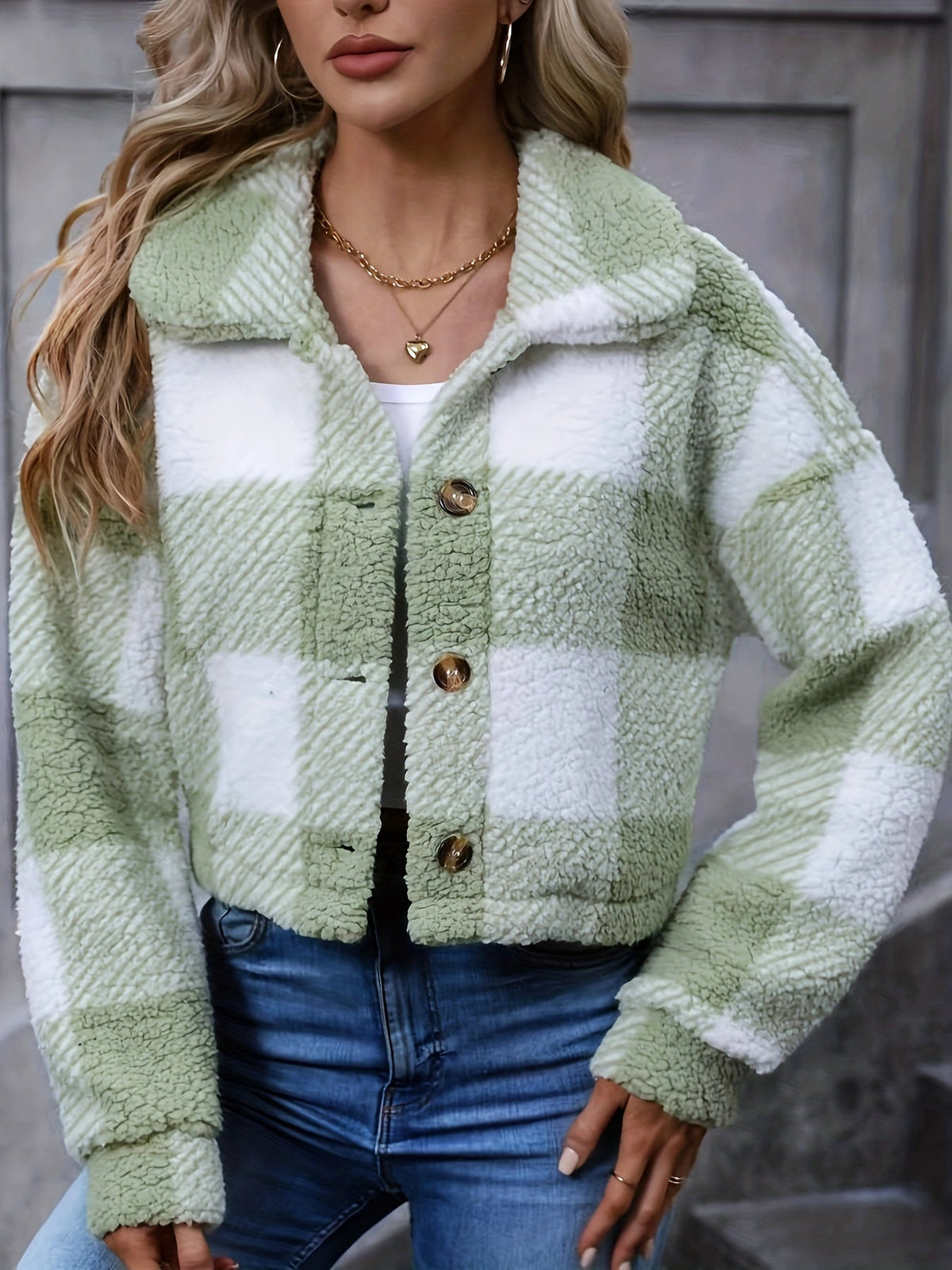Women's Cropped Plaid Jacket – Cozy Check Print