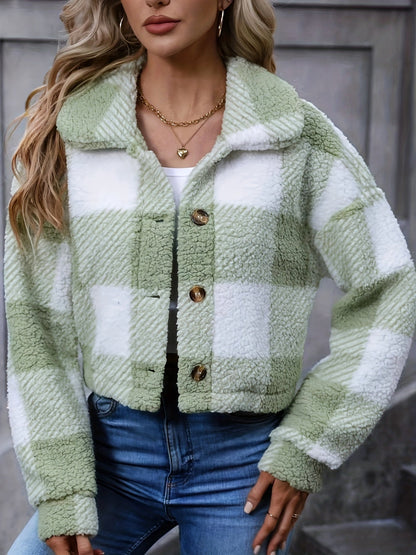 Women's Cropped Plaid Jacket – Cozy Check Print