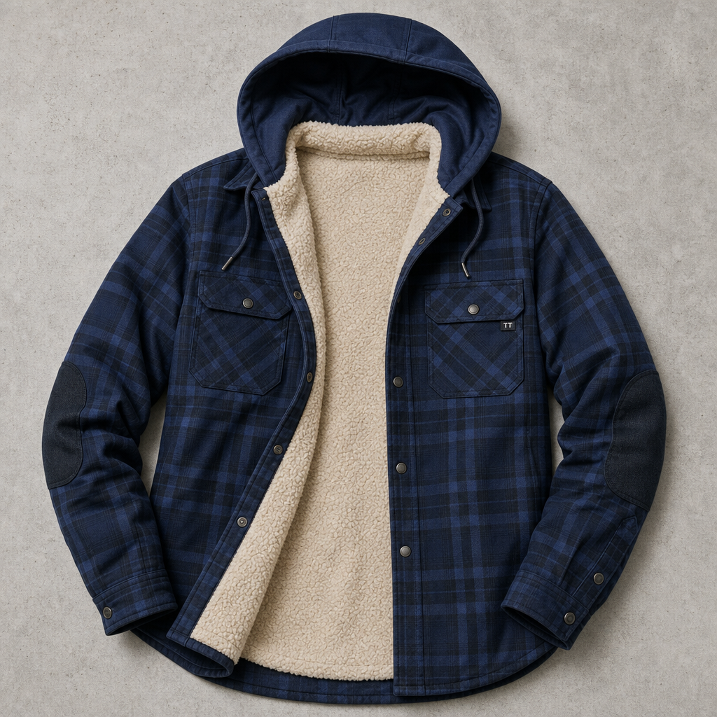 Men's Plaid Sherpa Shirt Jacket - Hooded Casual Outerwear
