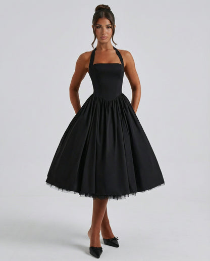 Fayereth | Halter Neck Lace Up Back Midi Dress | Wedding Guest