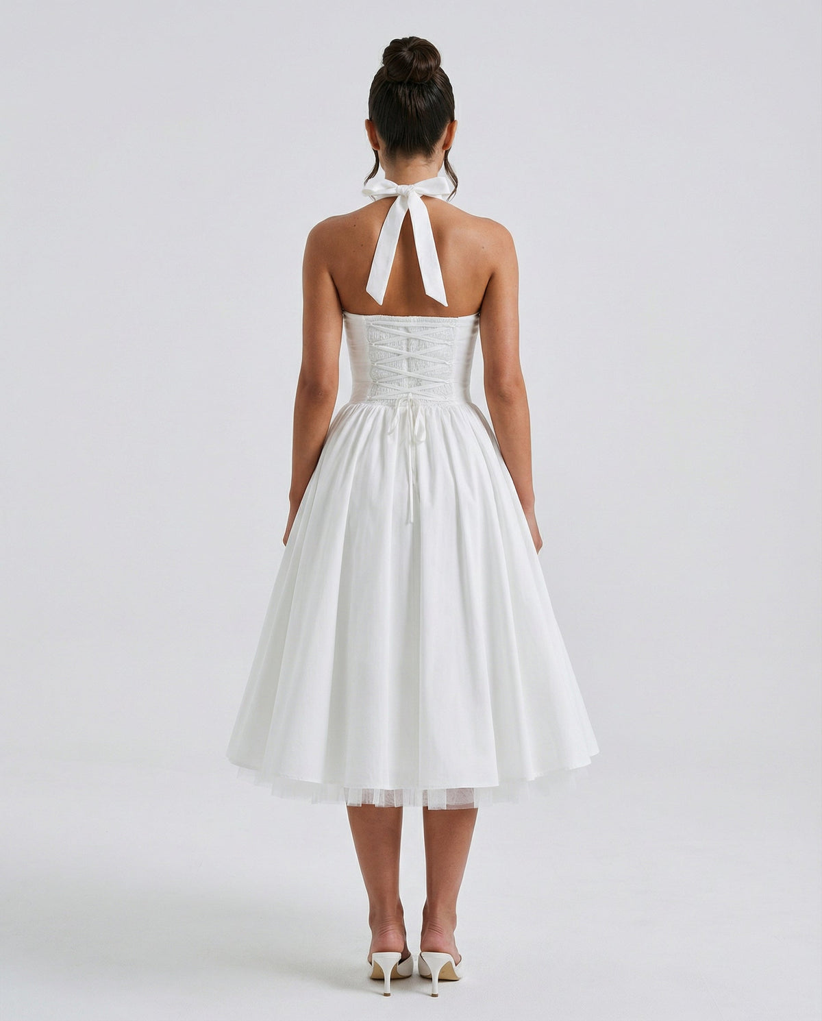 Fayereth | Halter Neck Lace Up Back Midi Dress | Wedding Guest