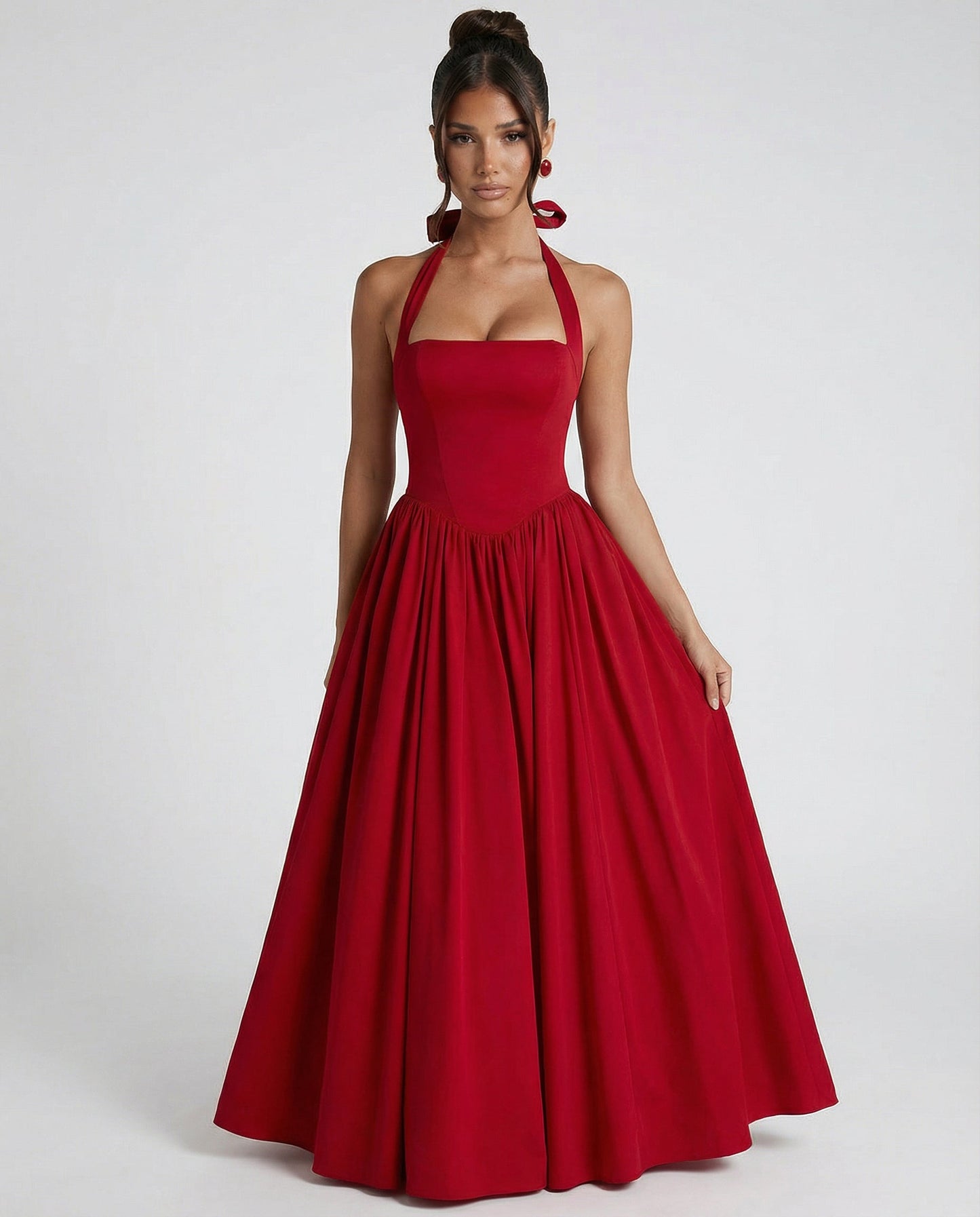 Fayereth | Halter Neck Lace Up Back Midi Dress | Wedding Guest
