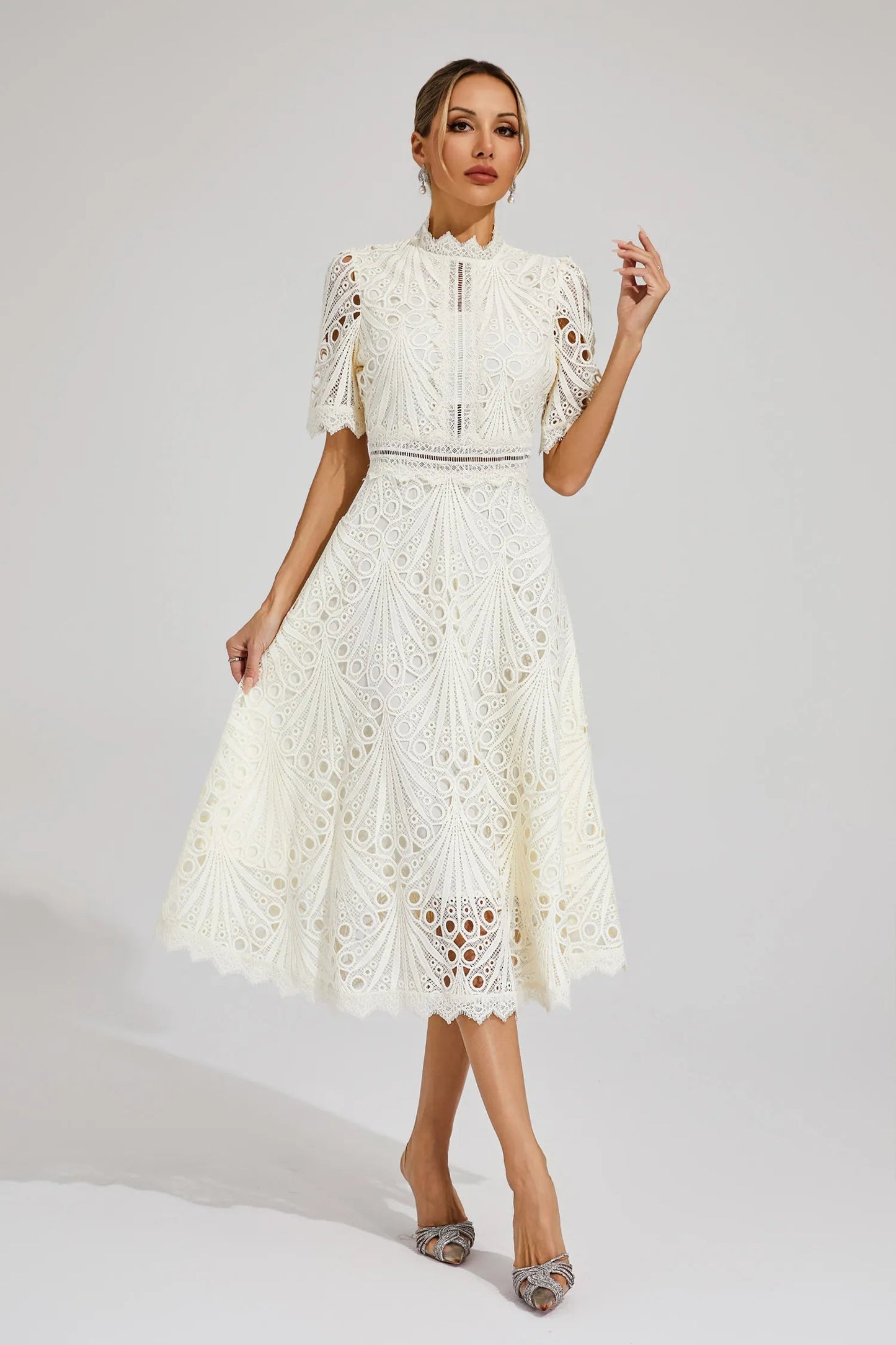 Florentina | Lace A-Line Wedding Guest Midi Dress