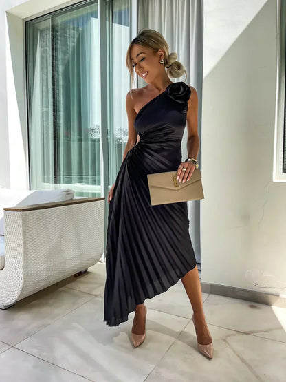 Marlene | Chic Asymmetrical Pleated Evening Dress Women Style