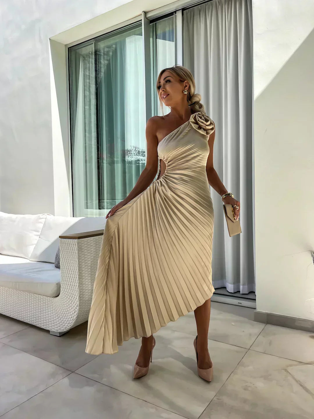 Marlene | Chic Asymmetrical Pleated Evening Dress Women Style