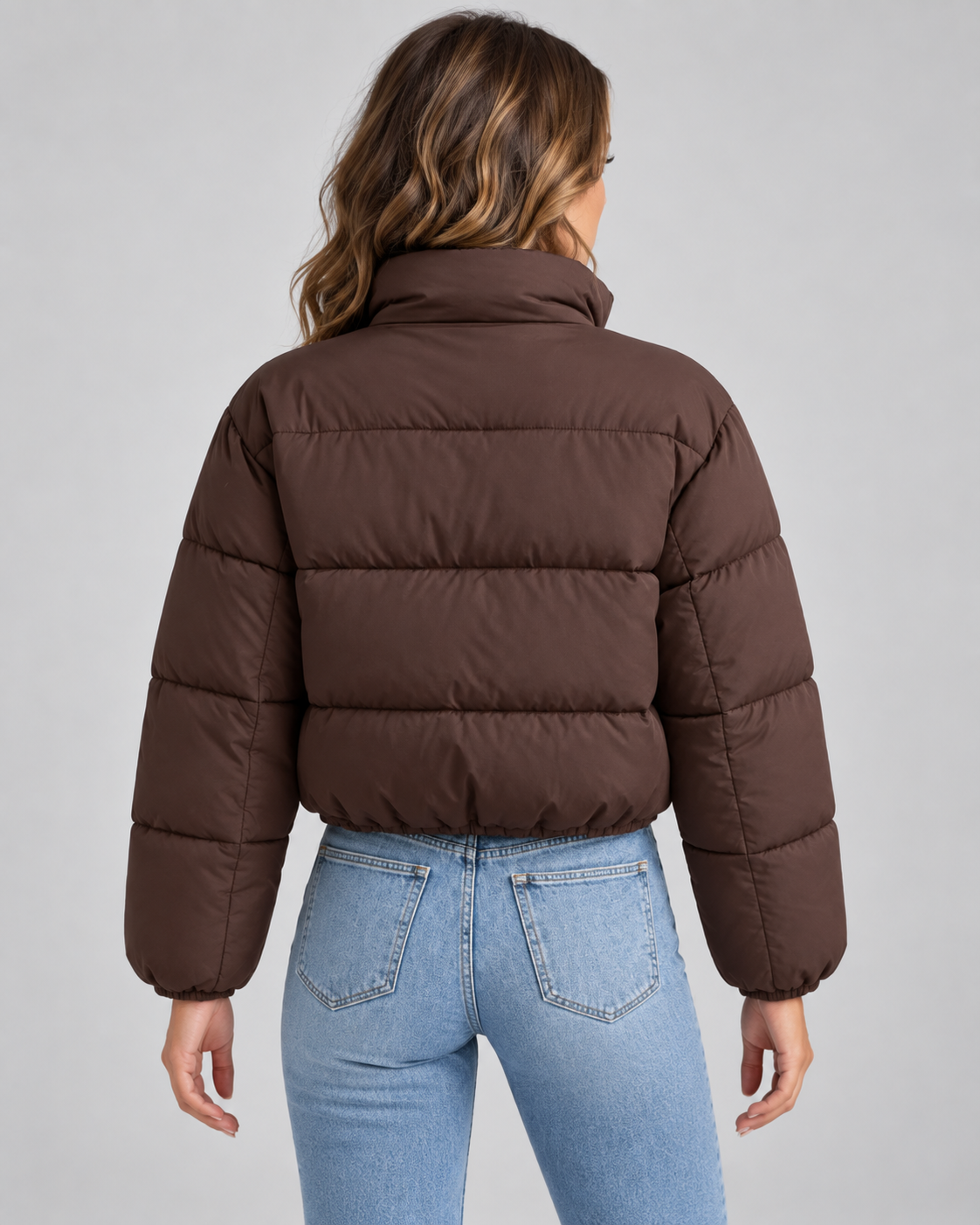 Women's Puffer Jacket - Cropped Quilted Funnel Neck Winter Coat