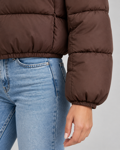 Women's Puffer Jacket - Cropped Quilted Funnel Neck Winter Coat