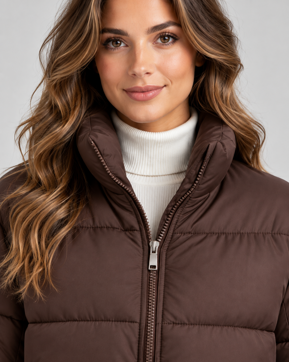 Women's Puffer Jacket - Cropped Quilted Funnel Neck Winter Coat