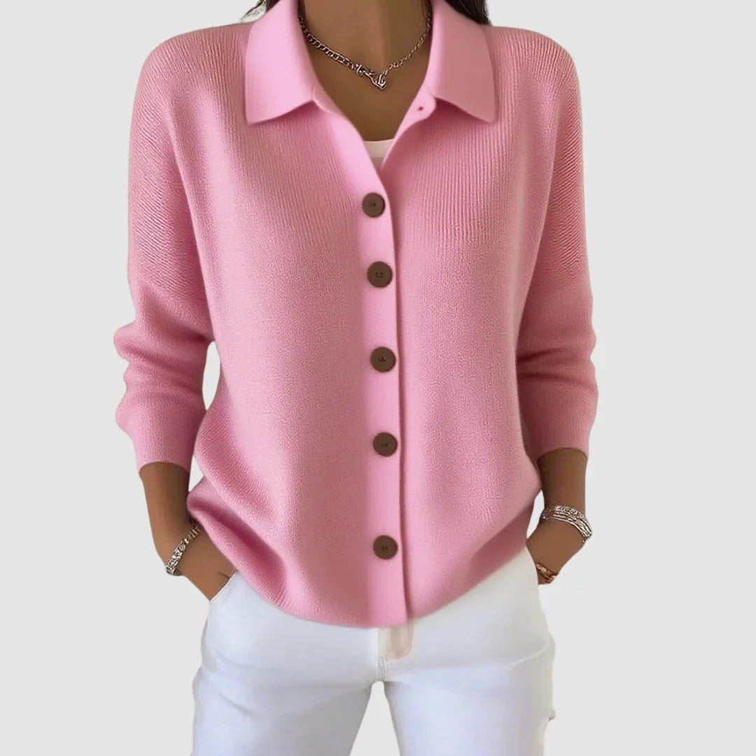 Women's Ribbed Knit Cardigan – Collared Button Front