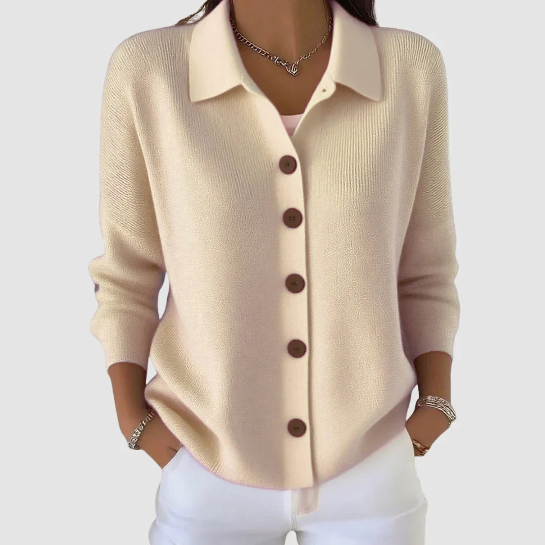 Women's Ribbed Knit Cardigan – Collared Button Front