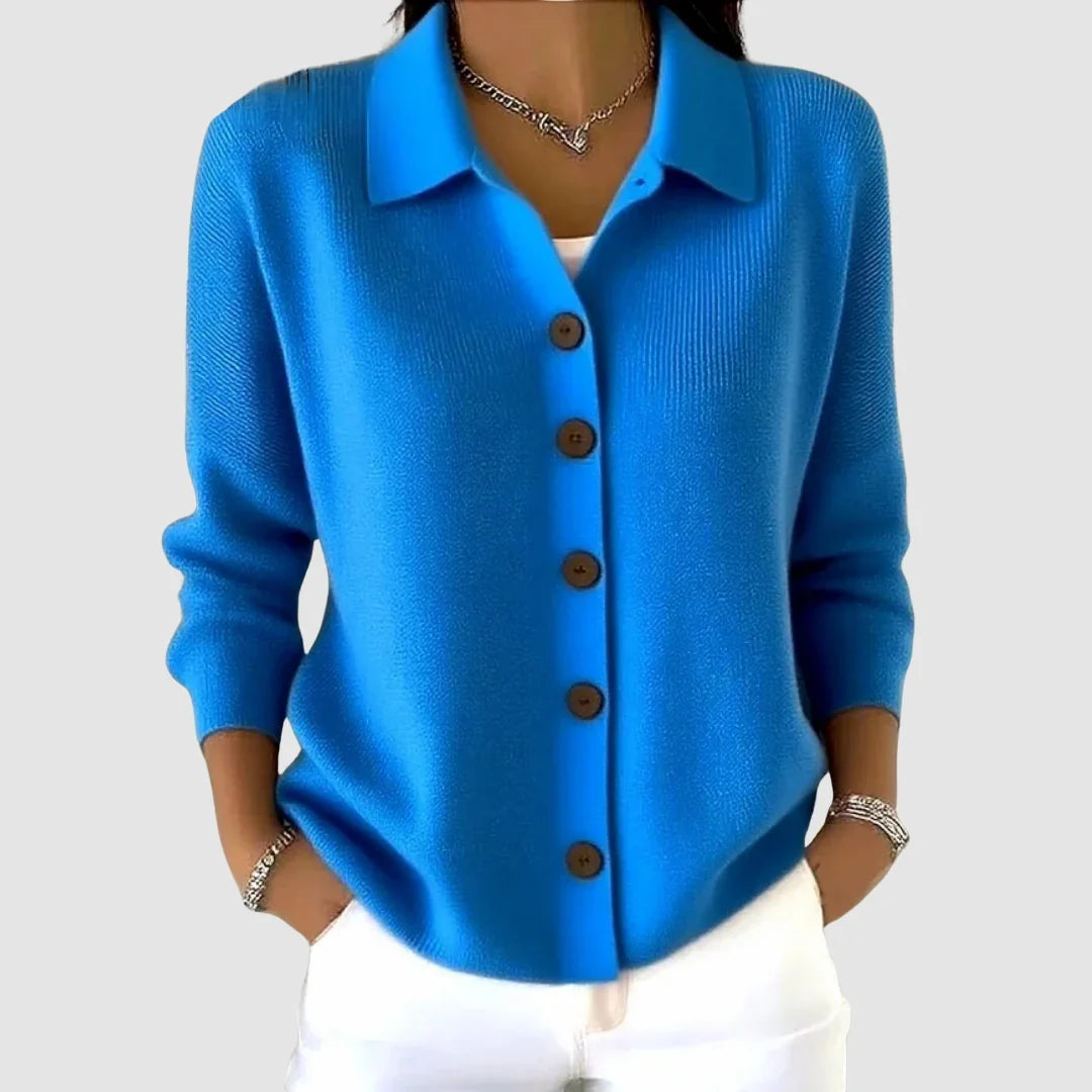 Women's Ribbed Knit Cardigan – Collared Button Front