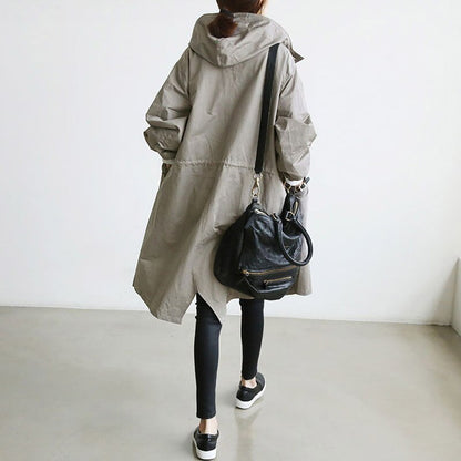 Women’s Hooded Trench Coat - Adjustable Cuffs Snap Closure