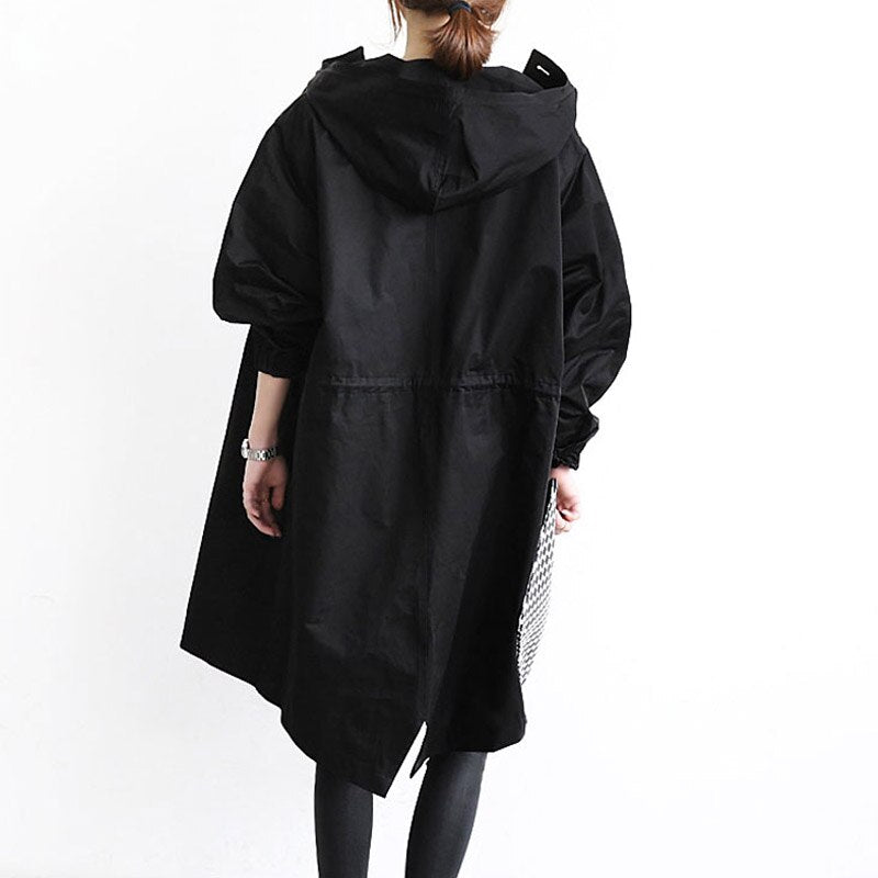 Women’s Hooded Trench Coat - Adjustable Cuffs Snap Closure