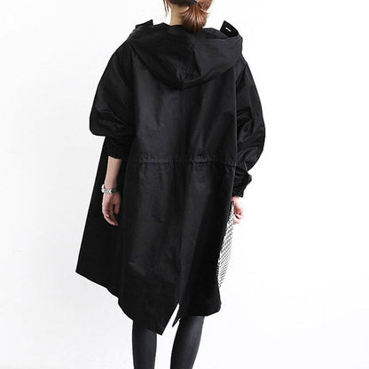 Women’s Hooded Trench Coat - Adjustable Cuffs Snap Closure