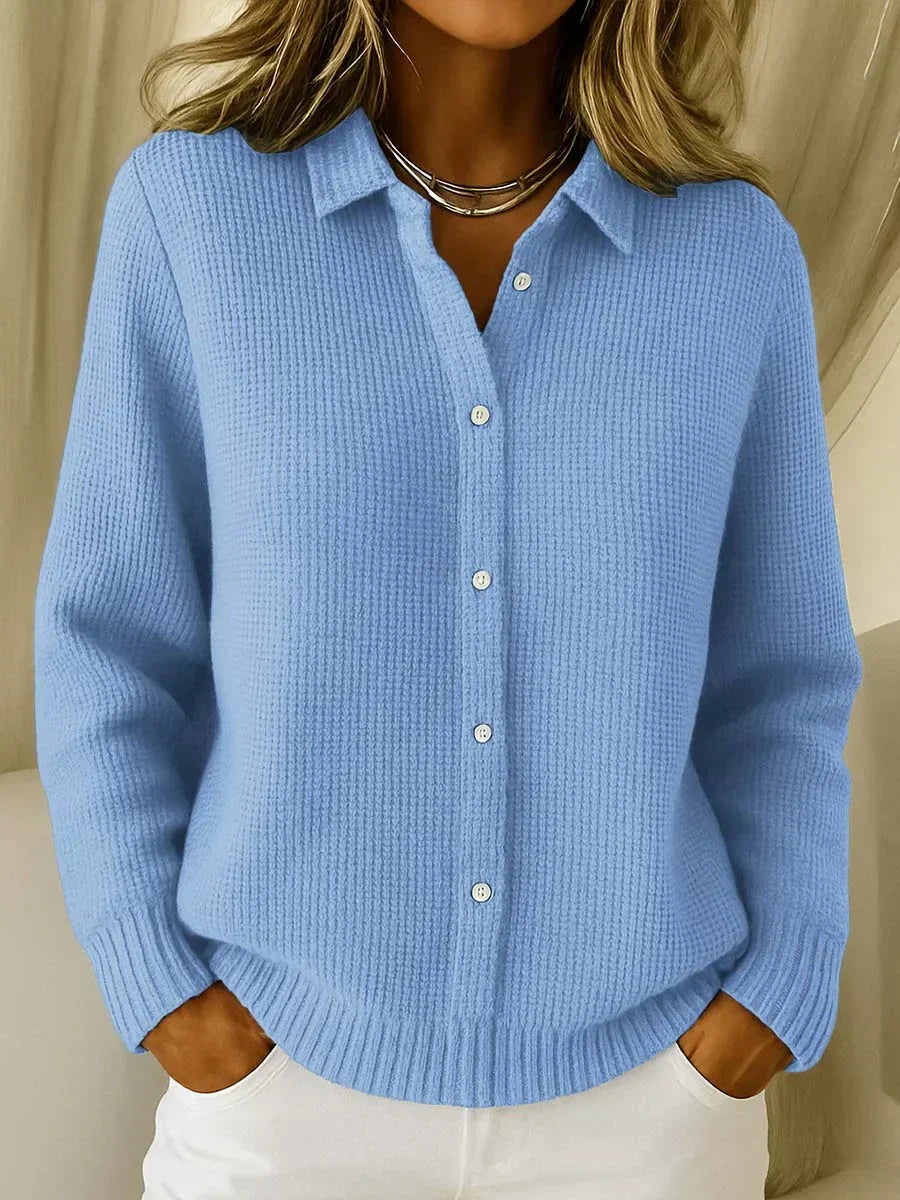 Women's Knit Button-Front Shirt – Collared Long Sleeve
