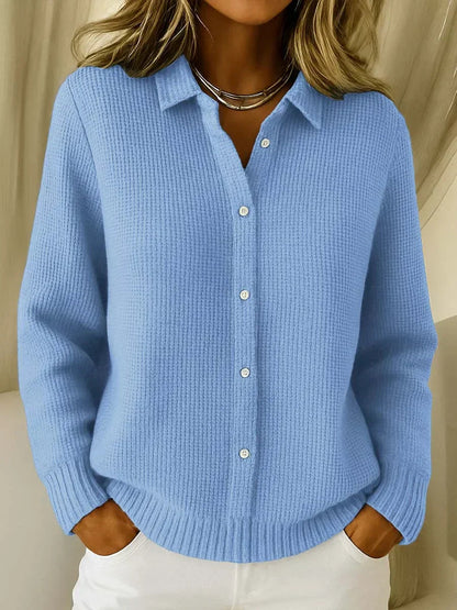 Women's Knit Button-Front Shirt – Collared Long Sleeve