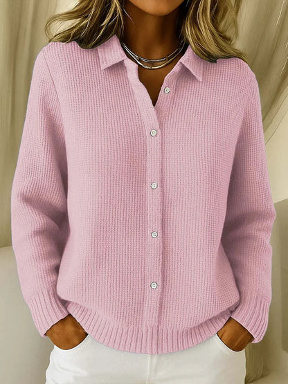 Women's Knit Button-Front Shirt – Collared Long Sleeve