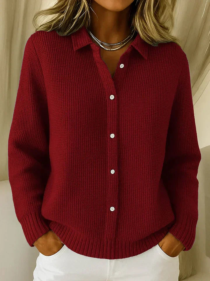 Women's Knit Button-Front Shirt – Collared Long Sleeve