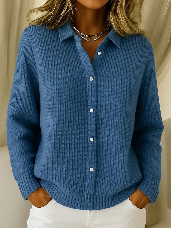 Women's Knit Button-Front Shirt – Collared Long Sleeve