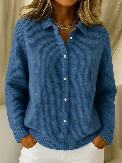 Women's Knit Button-Front Shirt – Collared Long Sleeve
