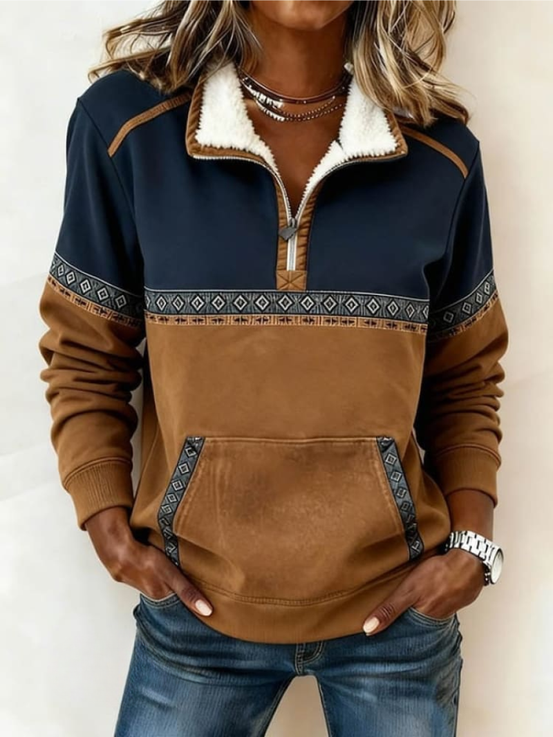 Women's Sherpa Collar Hoodie – Tribal Print Trim