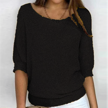 Women's Batwing Sleeve Knit Sweater – Ribbed Hem