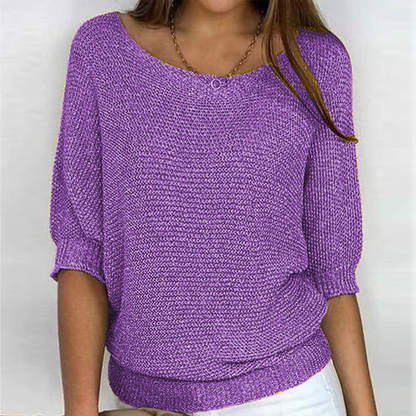 Women's Batwing Sleeve Knit Sweater – Ribbed Hem