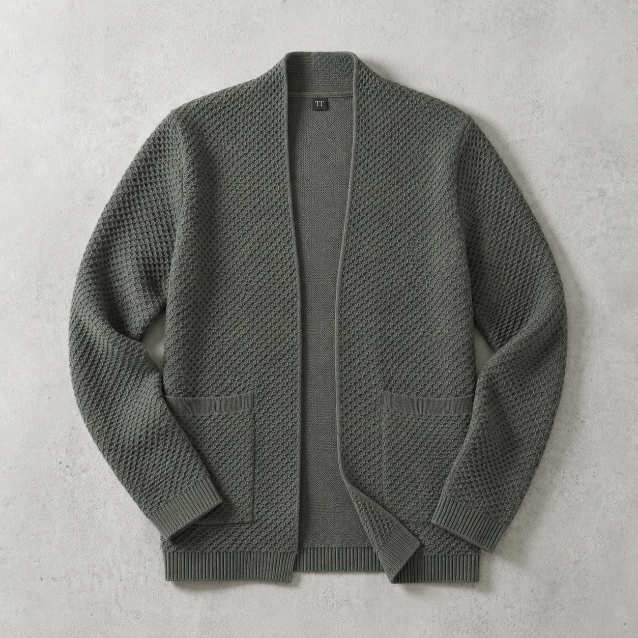 Men's Open Front Cardigan - Textured Knit Sweater