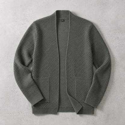 Men's Open Front Cardigan - Textured Knit Sweater
