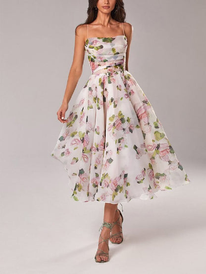 Henriette | Women's Wedding Guest Floral A-Line Midi Dress — Formal