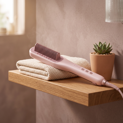 Steam Hair Straightening Brush, Ceramic Anti-Scald Bristles and 4 Heat Settings for Thick, Curly and Frizzy Hair