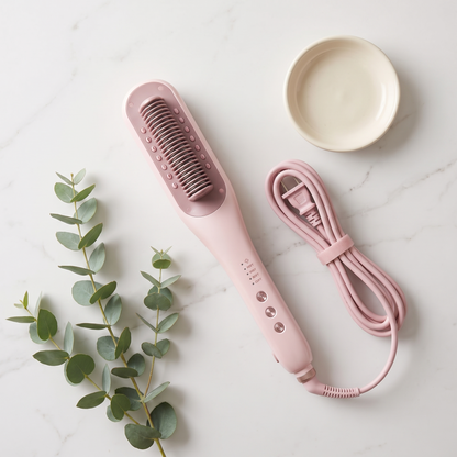 Steam Hair Straightening Brush, Ceramic Anti-Scald Bristles and 4 Heat Settings for Thick, Curly and Frizzy Hair