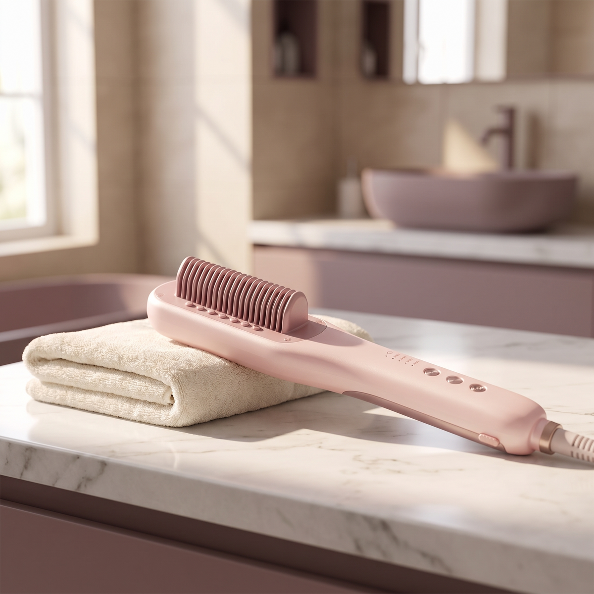 Steam Hair Straightening Brush, Ceramic Anti-Scald Bristles and 4 Heat Settings for Thick, Curly and Frizzy Hair