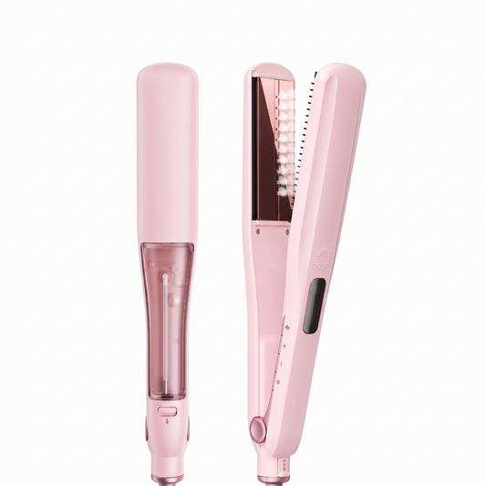 Ionic Steam Flat Iron, Titanium Hair Straightener Plates with Detachable Comb for Silk-Press Styling