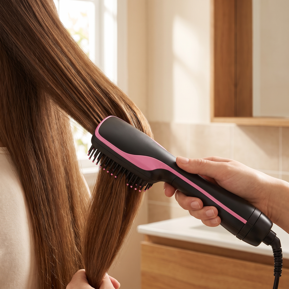Ionic Ceramic Straightening Brush, Fast-Heating Hair Straightening and Smoothing Brush for Everyday Styling
